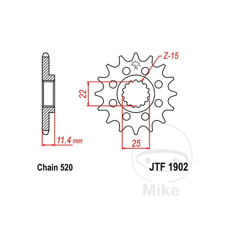 JT SPROCKETS Piñón transmisión racing engranaje fino 12T P-520 Ø22/25MM 726.01.78