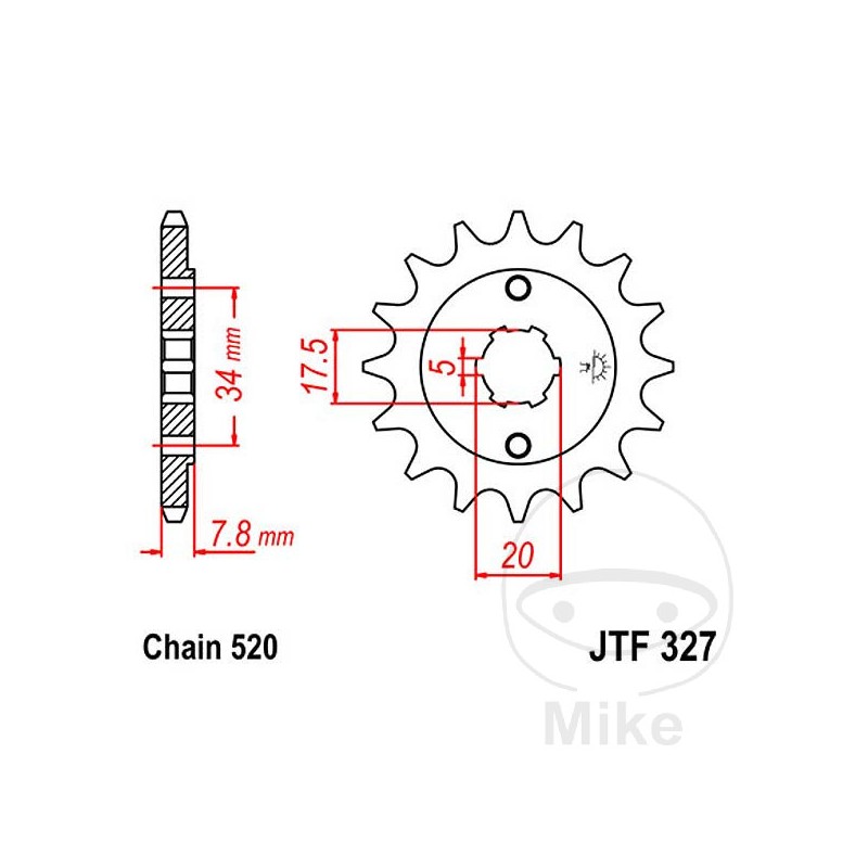 JT SPROCKETS Piñón transmisión engranaje grueso 11T P-520 5 Ø17.5/20MM 726.00.46