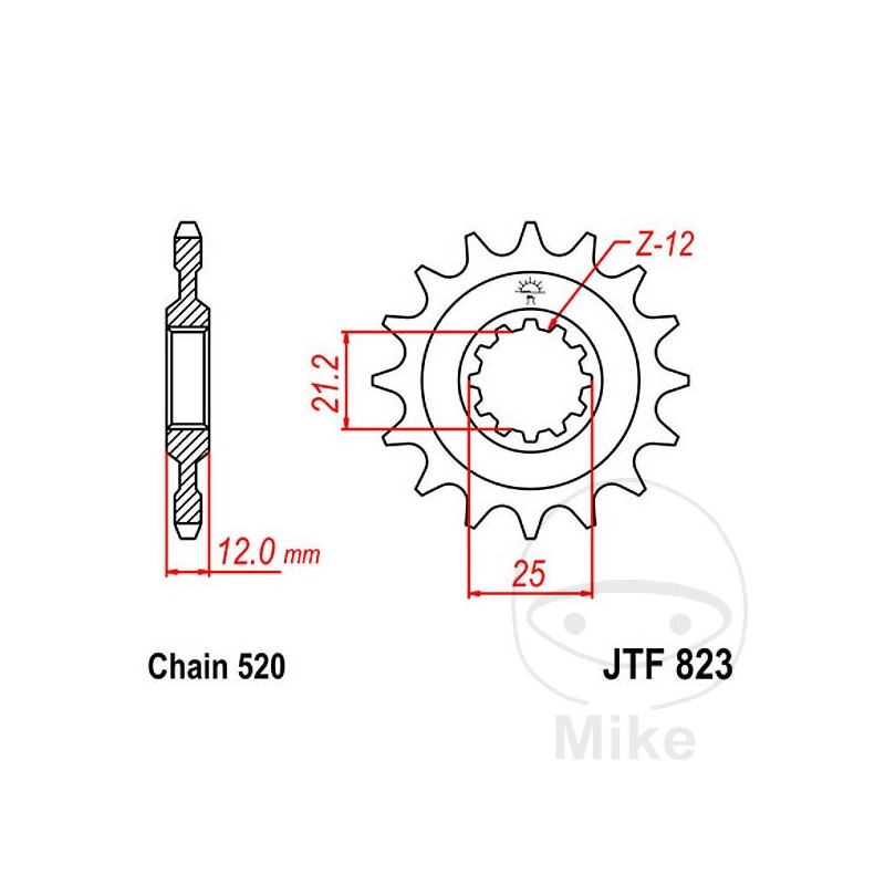 JT SPROCKETS Piñón transmisión engranaje fino 13T P-520 Ø21/25MM 726.14.64