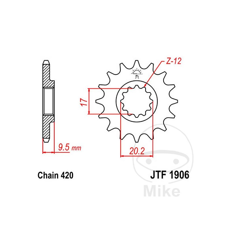 JT SPROCKETS Fine gear transmission pinion 13T P-420 Ø17/20.2MM 726.15.48