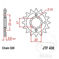 JT SPROCKETS Piñón transmisión engranaje fino 12T P-520 Ø16.7/20MM 726.05.03