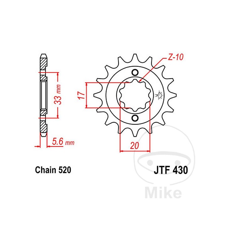 JT SPROCKETS Piñón transmisión engranaje fino 12T P-520 Ø16.7/20MM 726.05.03