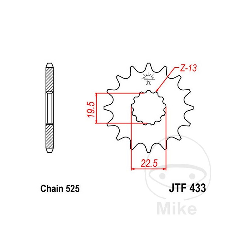 JT SPROCKETS Piñón transmisión engranaje fino 15T P-525 Ø19.5/22MM 726.00.36