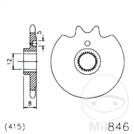 ESJOT Fine gear transmission pinion 12T 415 Ø12/13 726.17.95