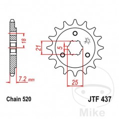 JT SPROCKETS Piñón transmisión engranaje grueso 16T 520 5 Ø21/25 726.19.28