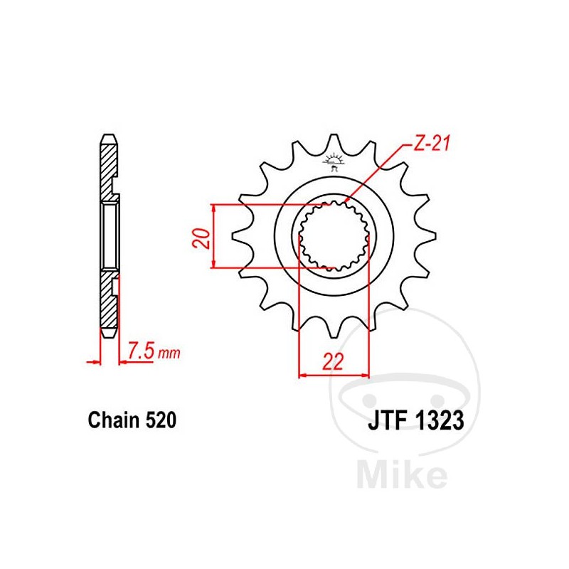 JT SPROCKETS Piñón transmisión engranaje fino RACING 14T 520 Ø20/22 726.19.69