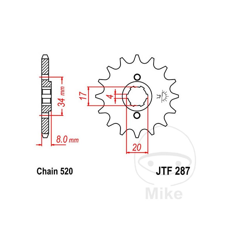 JT SPROCKETS Piñón transmisión engranaje grueso 13T P-520 4 Ø17/20MM 726.00.95
