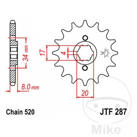 JT SPROCKETS coarse gear transmission pinion 13T P-520 4 Ø17/20MM 726.00.95