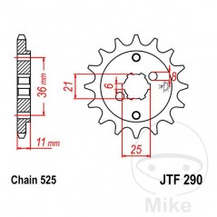 JT SPROCKETS Piñón transmisión engranaje grueso 15T 525 6 Ø21/25 726.20.90