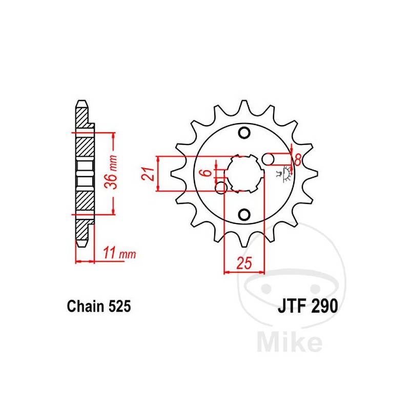 JT SPROCKETS Piñón transmisión engranaje grueso 15T 525 6 Ø21/25 726.20.90