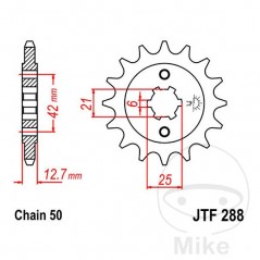 JT SPROCKETS Piñón transmisión engranaje grueso 18T 530 6 Ø21/25 726.21.65