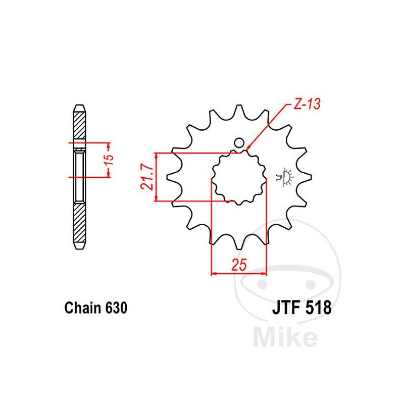 JT SPROCKETS Fine gear transmission pinion 15T 630 Ø21.6/25 726.23.63
