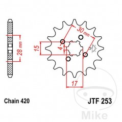 JT SPROCKETS Piñón transmisión engranaje grueso 17T P-420 4 Ø15/17MM 726.04.82