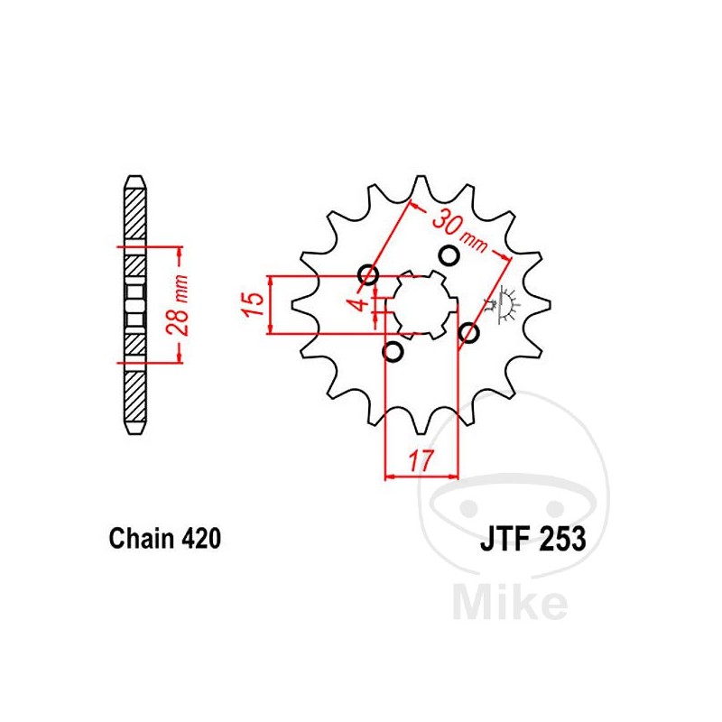 JT SPROCKETS Piñón transmisión engranaje grueso 17T P-420 4 Ø15/17MM 726.04.82