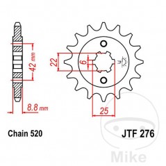 JT SPROCKETS Piñón transmisión engranaje grueso 16T 520 6 Ø22/25 726.24.96