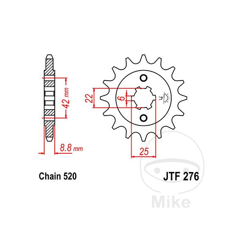 JT SPROCKETS Piñón transmisión engranaje grueso 16T 520 6 Ø22/25 726.24.96