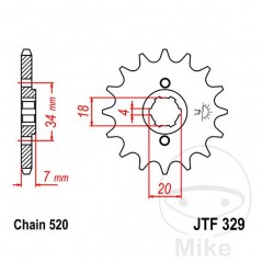 JT SPROCKETS Piñón transmisión engranaje grueso 16T P-520 4 Ø18/20MM 726.03.13