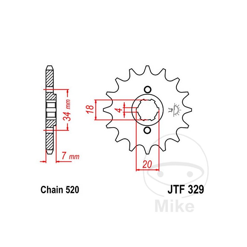 JT SPROCKETS Piñón transmisión engranaje grueso 16T P-520 4 Ø18/20MM 726.03.13