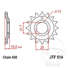 JT SPROCKETS Fine gear transmission pinion 15T 630 Ø21.6/25 726.26.11