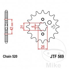 JT SPROCKETS Piñón transmisión engranaje grueso 17T 520 5 Ø21/25 726.27.10