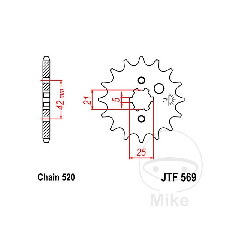 JT SPROCKETS Piñón transmisión engranaje grueso 17T 520 5 Ø21/25 726.27.10