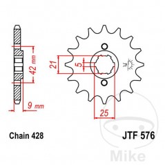 JT SPROCKETS Piñón transmisión engranaje grueso 19T 428 5 Ø21/25 726.28.43