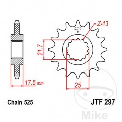JT SPROCKETS Piñón transmisión engranaje fino 16T P-525 Ø21.6/25MM 726.00.96