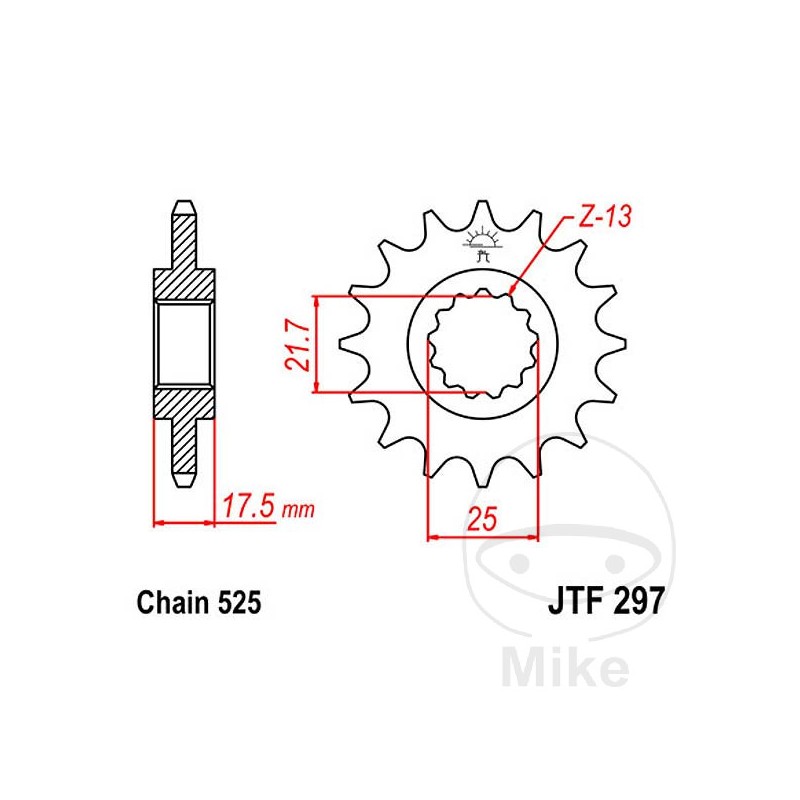 JT SPROCKETS Piñón transmisión engranaje fino 16T P-525 Ø21.6/25MM 726.00.96