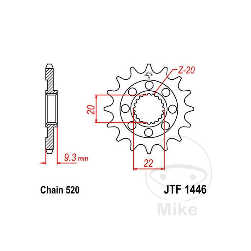JT SPROCKETS Piñón transmisión engranaje fino RACING 13T 520 Ø20/22 726.29.26