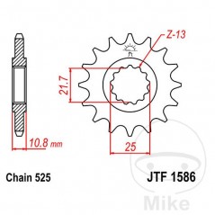 JT SPROCKETS Piñón transmisión engranaje fino 15T P-525 Ø21.6/25MM 726.01.28