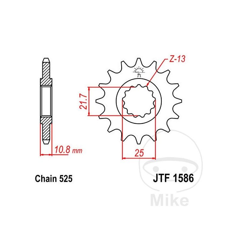 JT SPROCKETS Piñón transmisión engranaje fino 15T P-525 Ø21.6/25MM 726.01.28