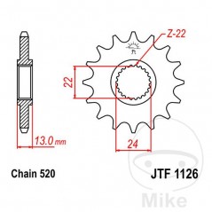 JT SPROCKETS Piñón transmisión engranaje fino 16T 520 Ø22/24 726.31.30