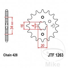 JT SPROCKETS Piñón transmisión engranaje grueso 17T P-428 4 Ø16/20MM 726.00.59