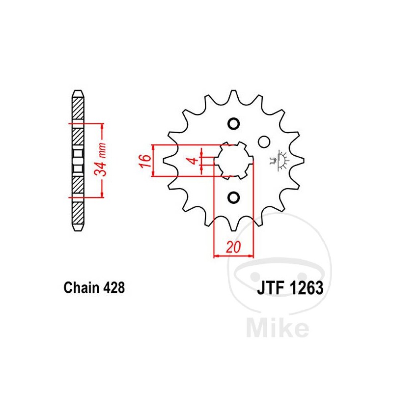 JT SPROCKETS Piñón transmisión engranaje grueso 17T P-428 4 Ø16/20MM 726.00.59