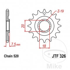 JT SPROCKETS Fine gear transmission pinion 12T 520 Ø18/20 726.32.62