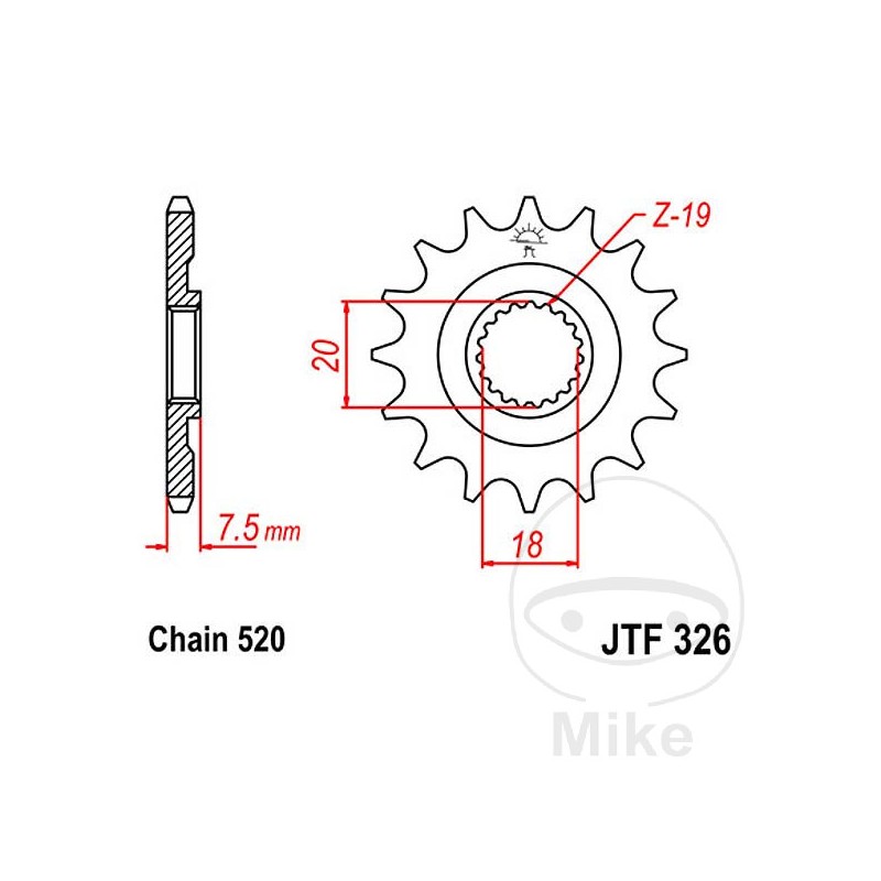 JT SPROCKETS Fine gear transmission pinion 12T 520 Ø18/20 726.32.62