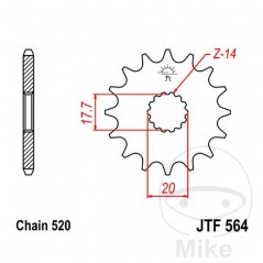 JT SPROCKETS Piñón transmisión engranaje fino 15T P-520 Ø17.7/20MM 726.01.53