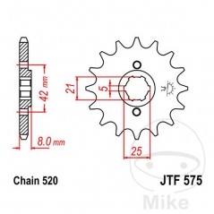 JT SPROCKETS coarse gear transmission pinion 16T P-520 5 Ø21/25MM 726.00.22