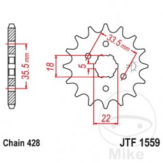 JT SPROCKETS Piñón transmisión engranaje grueso 14T 428 5 Ø18/22 726.34.86