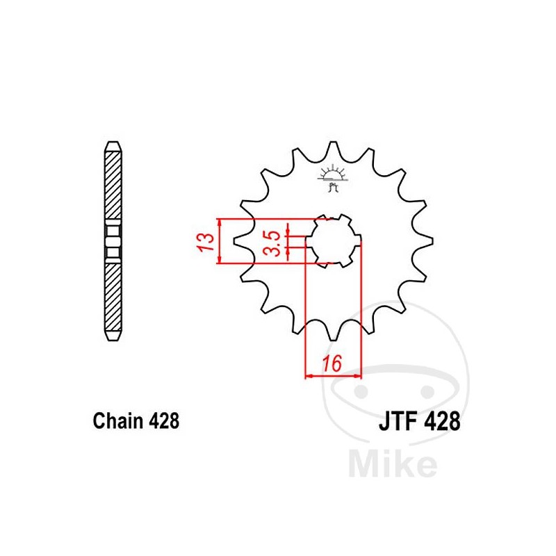 JT SPROCKETS Piñón transmisión engranaje grueso 12T P-428 3.5 Ø13/16MM 726.01.30