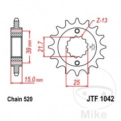 JT SPROCKETS Piñón transmisión engranaje fino 15T P-520 Ø21.4/25MM 726.01.99