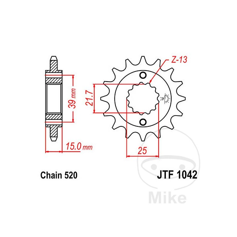 JT SPROCKETS Piñón transmisión engranaje fino 15T P-520 Ø21.4/25MM 726.01.99