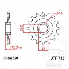 JT SPROCKETS Fine gear transmission pinion 12T 520 Ø22/25 726.38.41