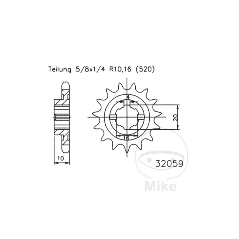 ESJOT coarse gear transmission pinion 14T 520 6 Ø16/20 726.38.58
