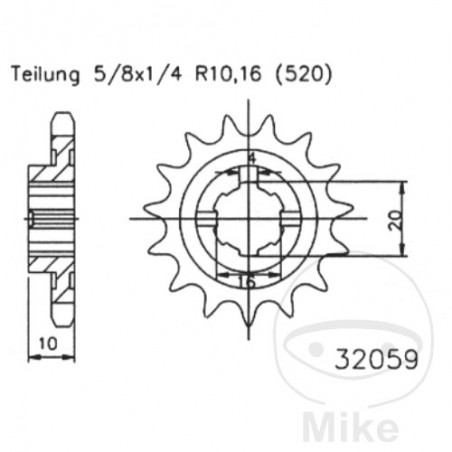 ESJOT coarse gear transmission pinion 13T P-520 6 Ø16/20MM 726.38.66