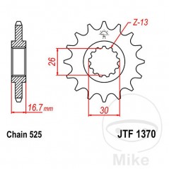 JT SPROCKETS Piñón transmisión 16T P-525 ALTN: 7260350 726.12.58