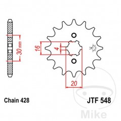 JT SPROCKETS Piñón transmisión engranaje grueso 14T P-428 4 Ø16/20MM 726.41.38