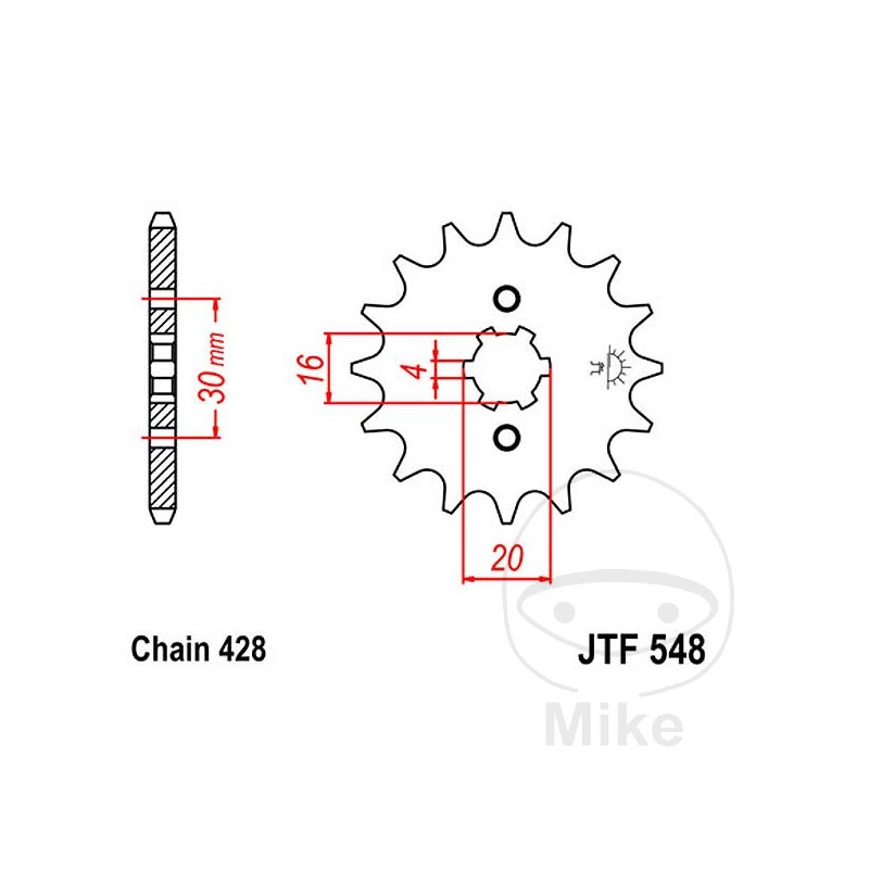 JT SPROCKETS Piñón transmisión engranaje grueso 13T 428 4 Ø16/20 726.41.46