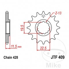 JT SPROCKETS Piñón transmisión engranaje fino 15T P-428 Ø19.4/22MM 726.01.87