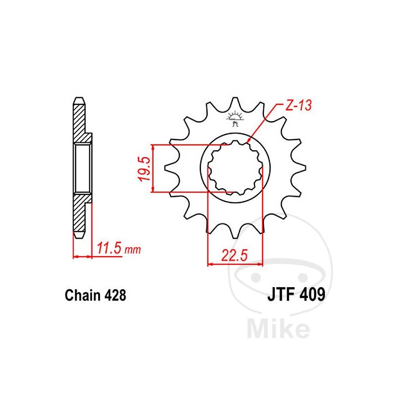 JT SPROCKETS Piñón transmisión engranaje fino 15T P-428 Ø19.4/22MM 726.01.87